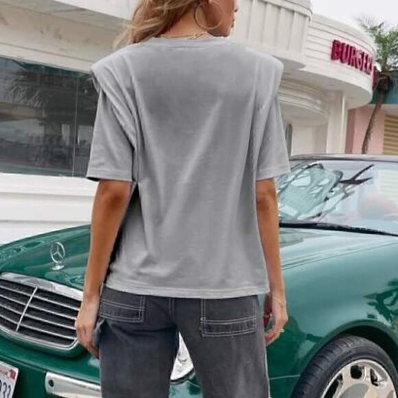 Shoulder Padded Casual Top - Gray - Picture 4 of 5